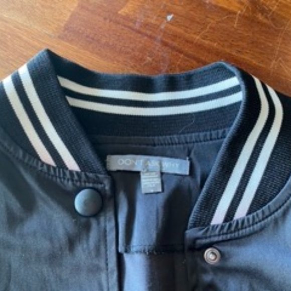 Don't Ask Why Black and White Satin Button Up Bomber Jacket - Picture 2 of 9